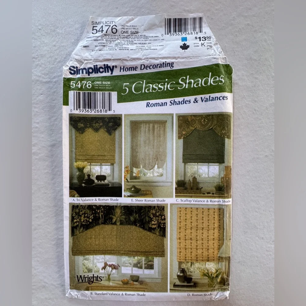 Simplicity 5476 Window Treatments Uncut Sewing Pattern